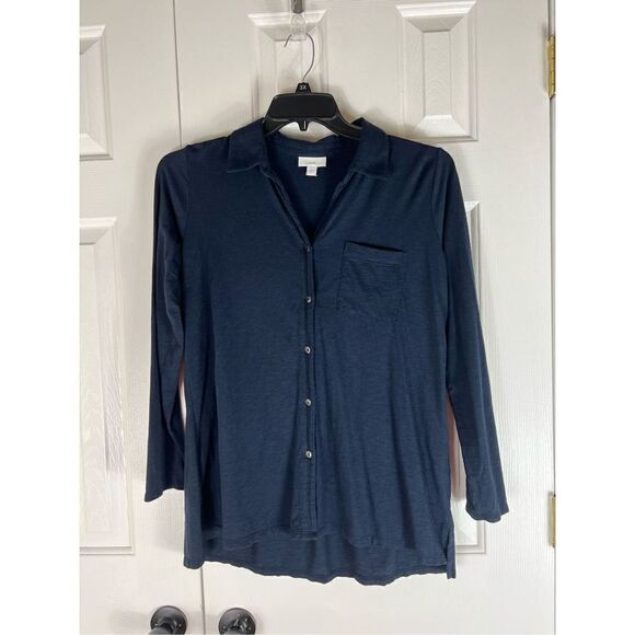 J Jill Womens Navy Button Up Blouse Size Small - Picture 1 of 4